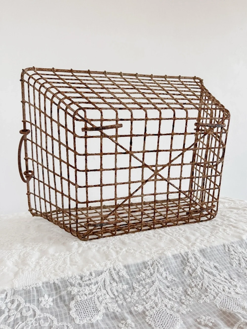 Antique French Metal Oyster Basket with Handles Chateaucore